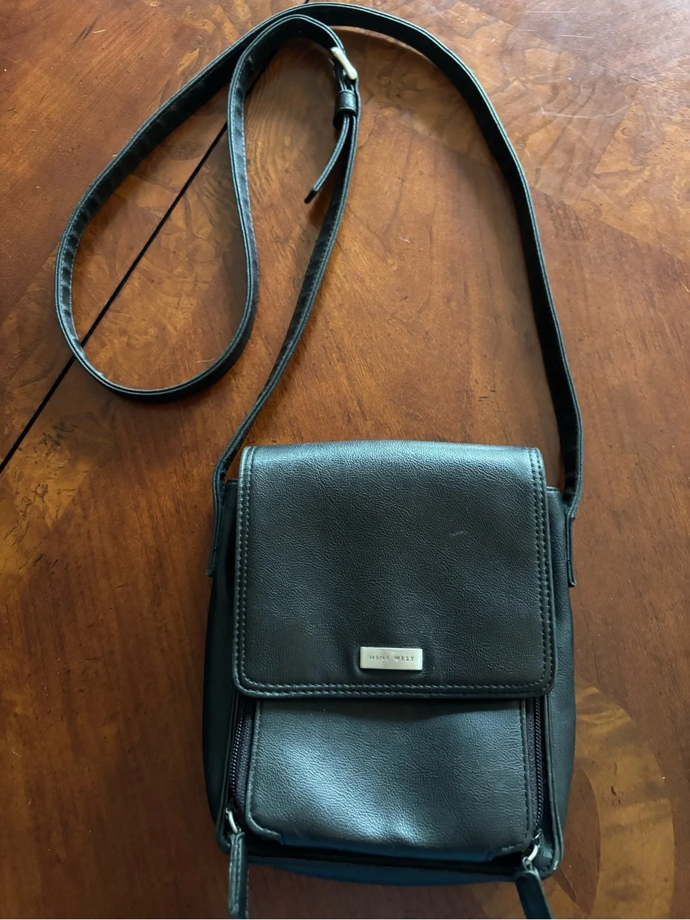 Nine West Black Leatherette Crossbody with Front Flap